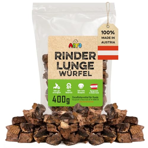 ALTO - Premium Trainingsleckerli für Hunde - getrocknete Rinderlunge Würfel klein 400g - Natürliches Hundeleckerli getreidefrei - für Hundetraining, Leckerlitasche für Hunde, Welpen Leckerlies von ALTO