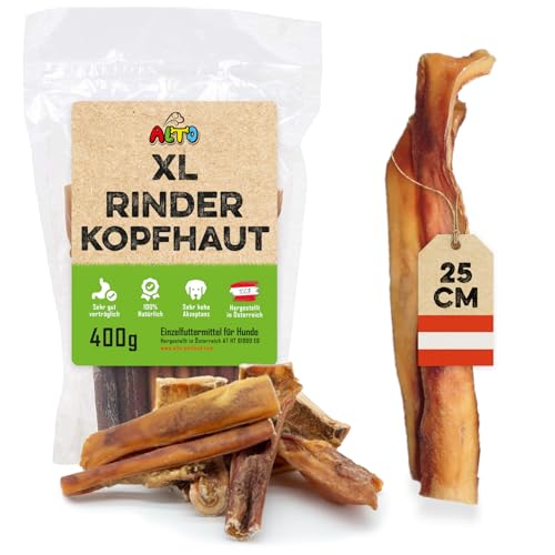 ALTO - Premium Rinderkopfhaut für große Hunde - 25cm Stücke - Hunde Kauartikel groß - Hundeleckerli für Zahnpflege Hund und Beschäftigung - 400g von ALTO