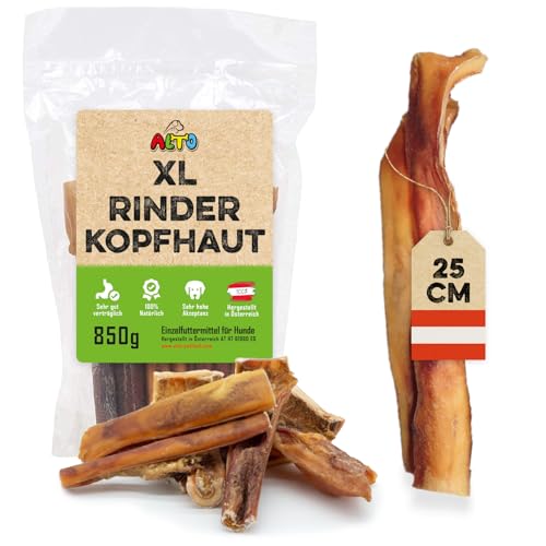 ALTO - Premium Rinderkopfhaut für große Hunde - 25cm Stücke - Hunde Kauartikel groß - Hundeleckerli für Zahnpflege Hund und Beschäftigung - 850g von ALTO