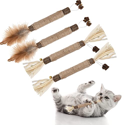 ALTcompluser 4 Stück Katzenminze Sticks, Katzen Kaustab Kombi Set Katzen Kauhölzer Zahnpflege zum Zähneputzen, Entfernen von Zahnstein und erfrischendem Atem Organische Interaktion Katzengras von ALTcompluser