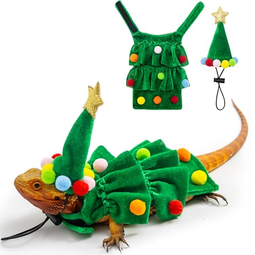 ALUZAEMO Bartdrachenkostüm, niedliche Weihnachtsbäume, Kleintierkleidung und verstellbare Haustiermütze, Set für drinnen und draußen, Reptilien-Kostüm, Zubehör, Outfit von ALUZAEMO