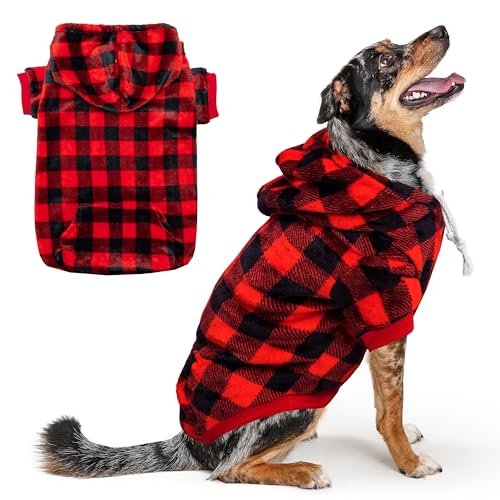 ALUZAEMO Hunde-Kapuzenpullover für große mittelgroße kleine Hunde, Winter Herbst Fleece warme Kapuze Hundekleidung Sweatshirt mit Taschen für kaltes Wetter (S-XXL) von ALUZAEMO