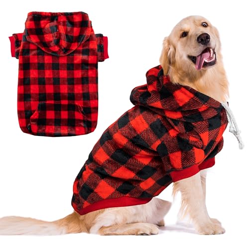 ALUZAEMO Hunde-Kapuzenpullover für große mittelgroße kleine Hunde, Winter Herbst Fleece warme Kapuze Hundekleidung Sweatshirt mit Taschen für kaltes Wetter (S-XXL) von ALUZAEMO