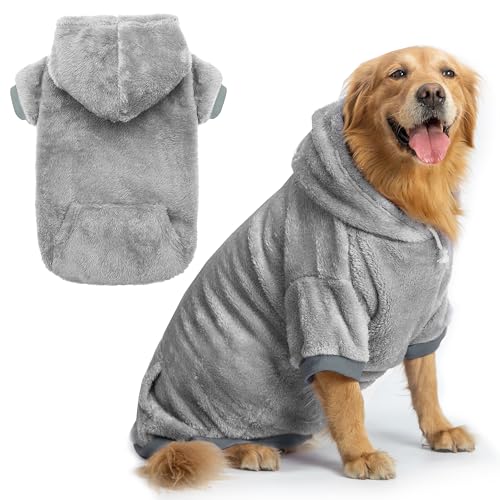 ALUZAEMO Hunde-Kapuzenpullover für große mittelgroße kleine Hunde, Winter Herbst Fleece warme Kapuze Hundekleidung Sweatshirt mit Taschen für kaltes Wetter (S-XXL) von ALUZAEMO