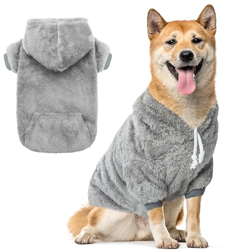 ALUZAEMO Hunde-Kapuzenpullover für große mittelgroße kleine Hunde, Winter Herbst Fleece warme Kapuze Hundekleidung Sweatshirt mit Taschen für kaltes Wetter (S-XXL) von ALUZAEMO