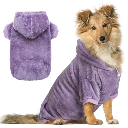 ALUZAEMO Hunde-Kapuzenpullover für große mittelgroße kleine Hunde, Winter Herbst Fleece warme Kapuze Hundekleidung Sweatshirt mit Taschen für kaltes Wetter (S-XXL) von ALUZAEMO