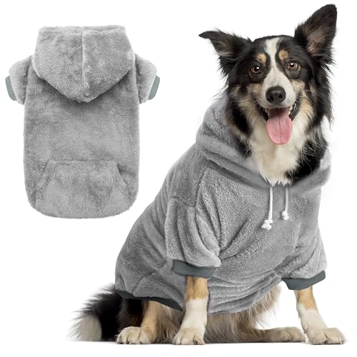 ALUZAEMO Hunde-Kapuzenpullover für große mittelgroße kleine Hunde, Winter Herbst Fleece warme Kapuze Hundekleidung Sweatshirt mit Taschen für kaltes Wetter (S-XXL) von ALUZAEMO