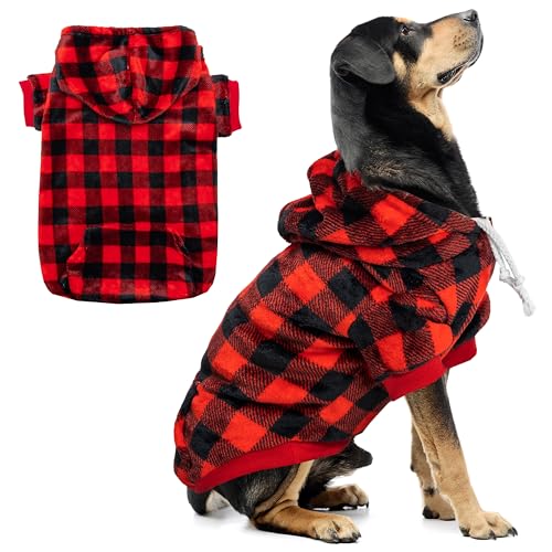 ALUZAEMO Hunde-Kapuzenpullover für große mittelgroße kleine Hunde, Winter Herbst Fleece warme Kapuze Hundekleidung Sweatshirt mit Taschen für kaltes Wetter (S-XXL) von ALUZAEMO