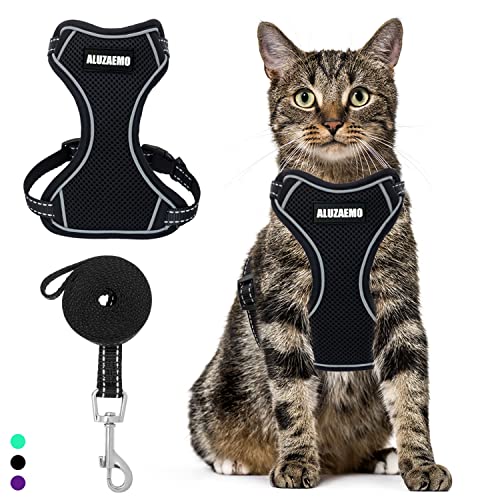 ALUZAEMO Katzengeschirr und Leine, Set – ausbruchsicheres Katzengeschirr für Spaziergänge, Reisen, Outdoor, reflektierend, verstellbar, Katzenkörpergeschirr für kleine, mittelgroße und große Katzen von ALUZAEMO