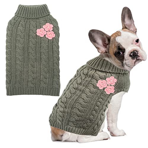 ALUZAEMO Kleiner Hundepullover – süße Blume Winter Warme Welpenkleidung – kaltes Wetter Rollkragen Strickwaren Weiche Haustier-Outfits für kleine Hunde Katzen von ALUZAEMO