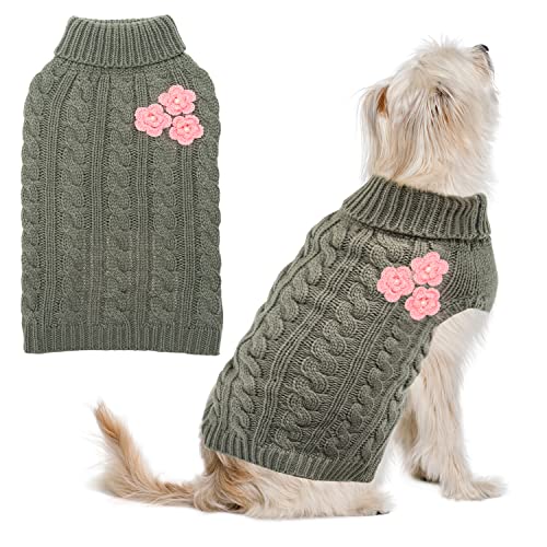 ALUZAEMO Kleiner Hundepullover – süße Blume Winter Warme Welpenkleidung – kaltes Wetter Rollkragen Strickwaren Weiche Haustier-Outfits für kleine Hunde Katzen von ALUZAEMO