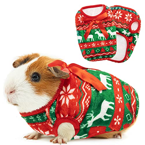 ALUZAEMO Meerschweinchen-Kleidung – 2er-Pack Weihnachts-Kostüm für Meerschweinchen, Kaninchen, Frettchen, Chinchilla, Kätzchen, Welpen, kleine Tiere – niedliches kariertes, gemütliches Fleece-Haustier-Shirts für den Winterurlaub von ALUZAEMO