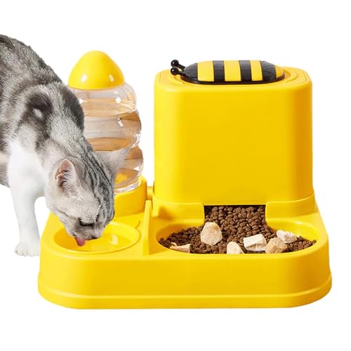 ALWIDA Katzennäpfe für Indoor-Katzen, 2 in 1 Biene/Haustiere Wasser und Futternapf Set, Hund Katze Näpfe Automatische Bewässerungsflasche Große Kapazität für Hund Welpen Kätzchen von ALWIDA