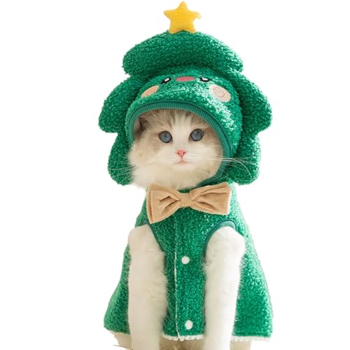 ALWIDA Weihnachtlicher Umhang für Hunde, für den Winter, warmes Haustier-Cosplay-Kleid, Katzen- und Hunde-Umhang mit niedlichem Cartoon-Hut, gemütlich für Katzen und Welpen von ALWIDA