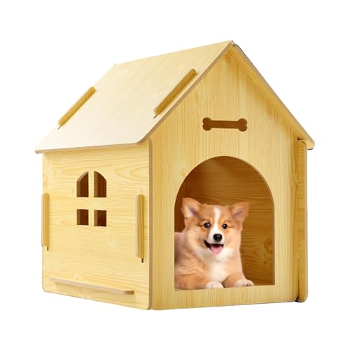 Hundehütte aus Holz - Haustierhaus aus Holz mit Dach | Außen wetterfester Zwinger mit Dach | Wetterfeste Hundehütte für Hunde | Hundestall Rückzugshaus | Outdoor Katzen Regendicht Haus für Terrasse von ALWIDA