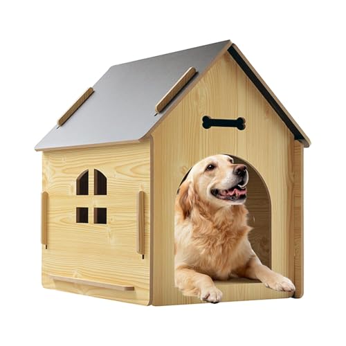 Hundehütte aus Holz - Haustierhaus aus Holz mit Dach | Außen wetterfester Zwinger mit Dach | Wetterfeste Hundehütte für Hunde | Hundestall Rückzugshaus | Outdoor Katzen Regendicht Haus für Terrasse von ALWIDA