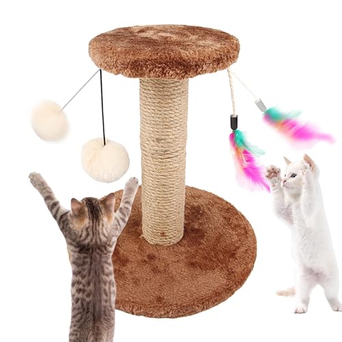 Katzenkratzbaum, Sisal Katzenkratzturm, Sisal Katzenkratzspielzeug Pfosten, Doppelschichtiger vertikaler Kratzbaum mit flauschigen Bällen und Feder, Anti-Rutsch-Kratzbaum für Indoor-Katzen und von ALWIDA