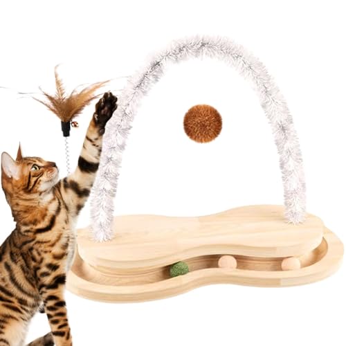 Katzenkratzer - Holzbogen Katzenkratzspielzeug | Bogen Katzenkratzspielzeug aus Holz mit drehbarem Drehteller | Holzbogen Katzenkratzspielzeug | Katzenkratzbrett für Indoor-Katzen kleine Hunde von ALWIDA