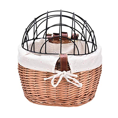 Korb, Willow Front Woven Basket, Detachable Dog Carrier With Wire Mesh Cat Basket, Detachable Pet Carrier Front Basket For Dogs, Puppies And Cats von ALWIDA