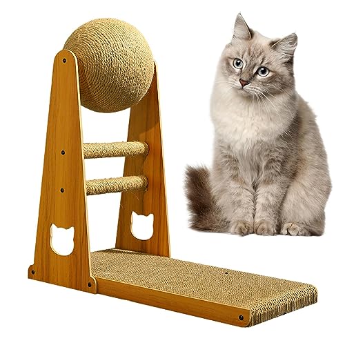 L Shaped Cat Scratcher, 40.6 cm Kratzbrett, Vertikaler Katzenball Kratzbaum, Abnehmbares Katzenspielzeug mit Katzenkratzball, Kratzfest Vertikaler Katzenkratzbaum mit Ball für Indoor-Katzen von ALWIDA