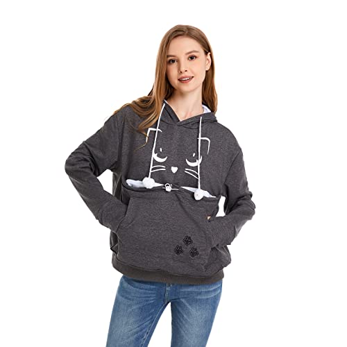 ALYC Unisex-Kapuzenpullover für Katzen und Hunde, Kängurutasche, Pullover mit Katzendruck-Sweatshirt (Dunkelgrau, XXL) von ALYC