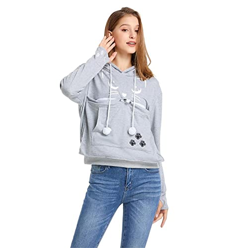 ALYC Unisex-Kapuzenpullover für Katzen und Hunde, Kängurutasche, Pullover mit Katzendruck-Sweatshirt (Hellgrau, M) von ALYC