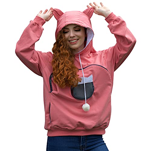 Pet Carrier Hoodie Katze Hund Beutel Halter Sweatshirt Große Tasche Pullover Shirt mit Katzenohren für Frauen, rose, Large von ALYC