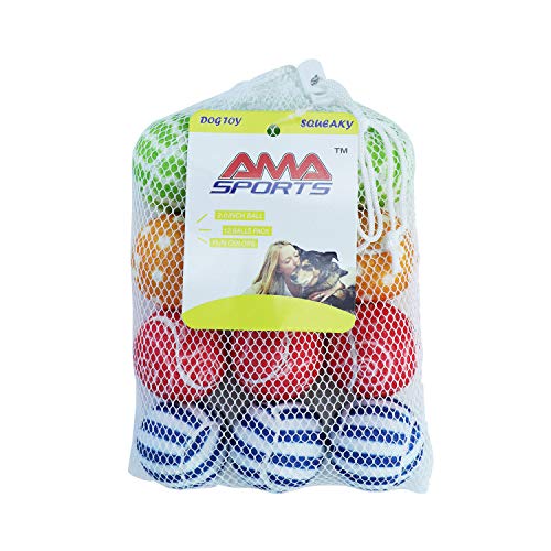 AMA SPORT Quietschbälle für Hunde, Tennisball Hundespielzeug, Hundezubehör für große Kauer, 12 Stück von AMA SPORT