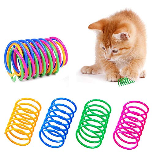 AMACOAM Katzenspielzeug Spirale Bunte Frühling Katzen Spielezeug Set Kunststoff Spiralfedern Spring Interaktives Katzenspielzeug für Katze Kätzchen Haustiere Neuheit Geschenk 20 Stück 4 Farben von Amacoam