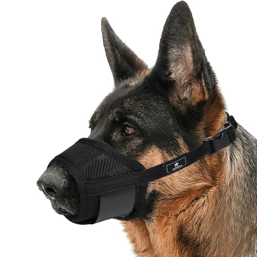 AMATHINGS Maulkorb Hund Größe: XL, Schwarz, Nylon, Verstellbar, Atmungsaktiv, Beißschutz, Kauen & Bellen verhindert, Trinken möglich von AMATHINGS