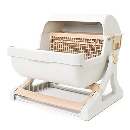 Selbstreinigende Katzentoilette, Extra Große Halbautomatische Katzentoilette, Halbgeschlossene Haustiertoilette Aus Kunststoff, 53 * 46 * 36 cm, Braun, Beige von AMAZOM