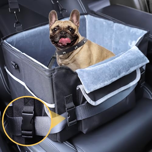 AMFIYQ Hunde-Autositz für kleine Hunde, Sitzerhöhung für Vorder- und Rücksitze mit Sicherheitsleine und verstellbarem Sicherheitsgurt, tragbarer Haustier-Autositz für Welpen, perfekt für kleine von AMFIYQ