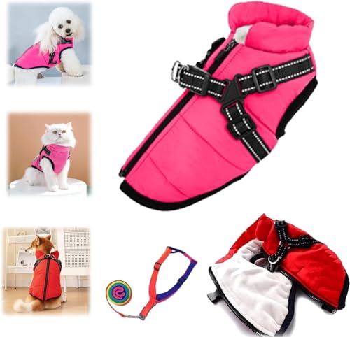 Winddichte warme Hunde-Winterjacke, 3-in-1-Winterjacke für Hunde, wasserdichte und Winddichte Hunde-Schneejacke mit Reißverschluss, integriertes Geschirr für Spaziergänge im Freien von AMHSNIJI