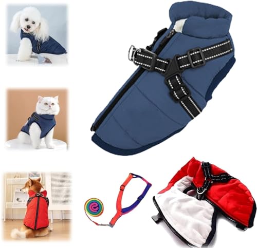 Winddichte warme Hunde-Winterjacke, 3-in-1-Winterjacke für Hunde, wasserdichte und Winddichte Hunde-Schneejacke mit Reißverschluss, integriertes Geschirr für Spaziergänge im Freien von AMHSNIJI