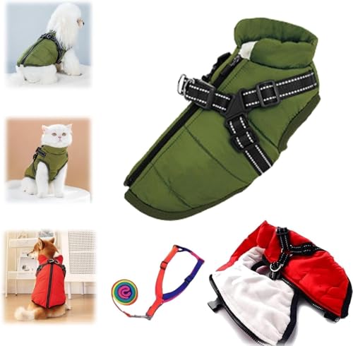 Winddichte warme Hunde-Winterjacke, 3-in-1-Winterjacke für Hunde, wasserdichte und Winddichte Hunde-Schneejacke mit Reißverschluss, integriertes Geschirr für Spaziergänge im Freien von AMHSNIJI