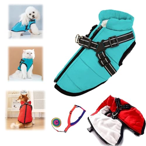 Winddichte warme Hunde-Winterjacke, 3-in-1-Winterjacke für Hunde, wasserdichte und Winddichte Hunde-Schneejacke mit Reißverschluss, integriertes Geschirr für Spaziergänge im Freien von AMHSNIJI