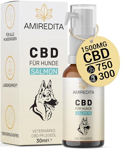 Amiredita CBD Öl Hund 30 ml - CBD Öl Hunde, CBD Öl Tiere, CBD Hund, CBD Tropfen Hund, CBD Hunde - CBD Öl 5% in Lachsöl, 1500 mg Cannabidiol Öl von AMIREDITA