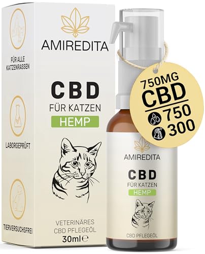 AMIREDITA CBD Öl Katzen - CBD Öl Katze, CBD Katze, Hanföl für Katzen, CBD Tropfen Katze - CBD für Katzen 2,5% in Hanfsamenöl, 750 mg Cannabidiol Öl - 30 ml von AMIREDITA