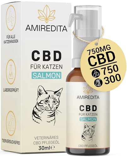 AMIREDITA CBD Öl Katzen 30 ml - CBD Öl Katze, CBD Katze, Hanföl für Katzen, CBD Tropfen Katze - CBD für Katzen 2,5% in Lachsöl, 750 mg Cannabidiol Öl von AMIREDITA