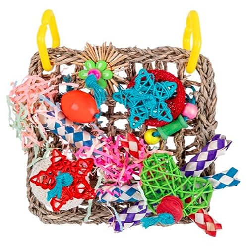 AMIUHOUN 1 Stück Vogelkletternetz, Papageienspielzeug, Gewebtes Seegras, Beißendes Hängeseil, Schaukel, Spielleiter, Kauspielzeug, Buntes Papageienspielzeug, 18 X 18 cm von AMIUHOUN