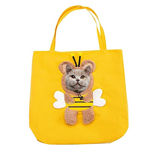 AMJBS Katzentasche Tragetasche Faltbare Niedliche Haustier Canvas Tasche Weiche Seiten Katzentrage Atmungsaktive Haustier Katze Handtasche mit Verstellbarem Loch Katze Reisetasche für Hunde und Katzen (Gelb) von AMJBS