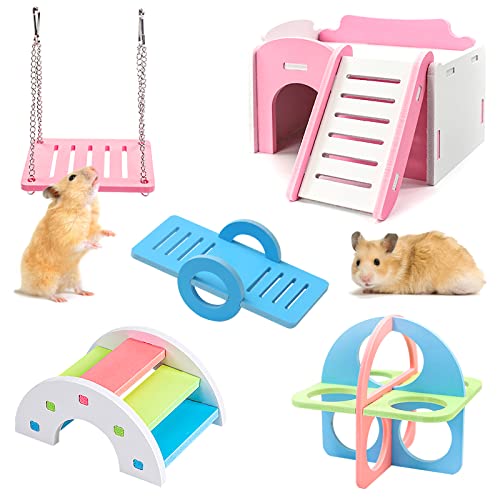 5-teiliges Hamster-Spielzeug-Set, DIY-Hamsterkäfig-Zubehör für kleine Haustiere, Hamsterhaus-Trainingsspielzeug, Wippe, Schaukel, Hamsterkäfig, Zubehör, Langeweile Breaker für Hamster, Ratte von AMJKEJI