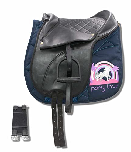 AMKA Pony Shetty Sattel Reitkissen Set für Kinder komplettes Set Holzpferde Reitsattel von AMKA