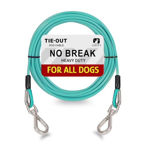 Hundeleinenkabel für Hunde bis zu 36 kg – verzinktes Stahldrahtseil mit PVC-Beschichtung für Outdoor, Camping, Hof, Türkisblau, 9 m von AMOFY