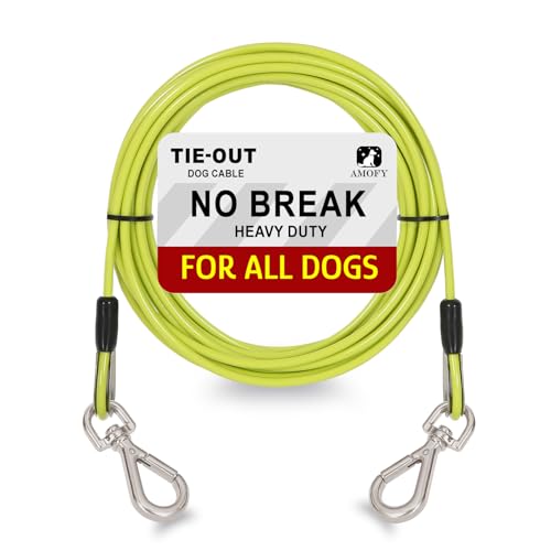 Hundeleinenkabel für Hunde und Haustiere – robuste Hundeleine für Hof, Camping, Outdoor, für kleine, mittelgroße und große Hunde, Gelbgrün, 6 m von AMOFY