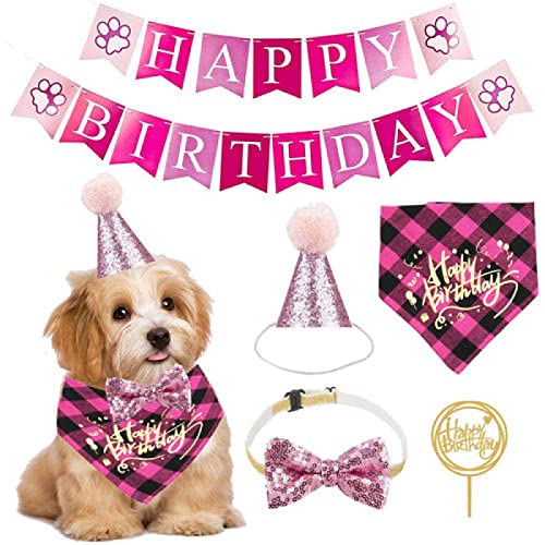 Bandanas für Hunde Hund Happy Birthday Banner Hut Krone Fliege Kuchen Topper Bandana Halstuch Hund Geburtstag Party Dekor 1 Set 09 von AMOIZH