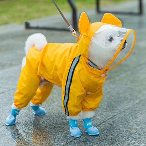 Hunde-Regenmantel, wasserdicht, für Welpen, Hunde, Regenjacke, mit Kapuze für kleine, mittelgroße Hunde, Poncho mit reflektierendem Riemen, 1 Stück gelber Bär, M von AMOIZH