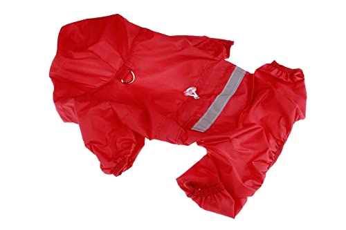 Hunde-Regenmantel für Haustiere, Katzen, Hunde, wasserdicht, reflektierend, mit Kapuze, für kleine Hunde, 1 Stück, rot, XS von AMOIZH