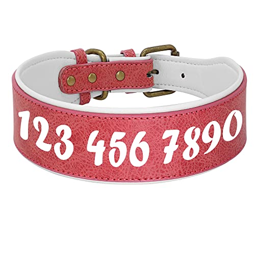 Hundehalsband Leder-Hundehalsband individuelle Halskette breit gepolstert Haustier-ID-Halsbänder Druck Hunde Namenshalsbänder für mittelgroße und große Hunde 1St maßgeschneidertes Rosa XL von AMOIZH