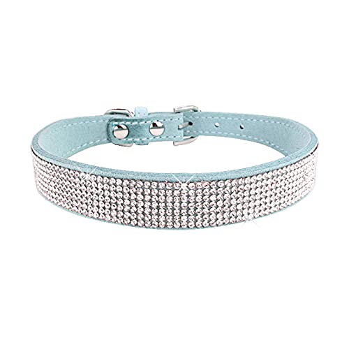 Hundehalsband, Wildlederfaser, Kristall, Hundehalsband, bequem, Glitzer, Strass, Hundehalsbänder, Zinklegierung, Schnalle für kleine Hunde und Katzen, 1 Stück, Hellblau von AMOIZH